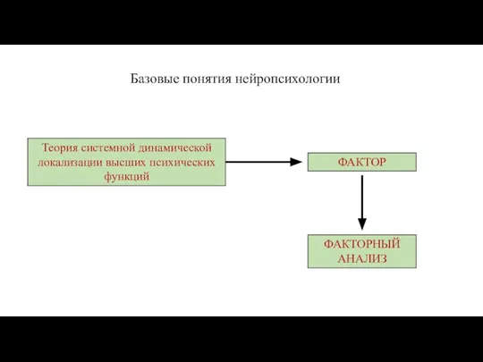 Базовые понятия нейропсихологии Теория системной динамической локализации высших психических функций ФАКТОР ФАКТОРНЫЙ