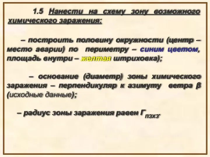 1.5 Нанести на схему зону возможного химического заражения: – построить половину окружности