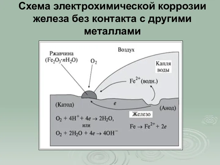 Схема электрохимической коррозии железа без контакта с другими металлами