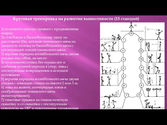 1) из низкого приседа прыжки с продвижением вперед; 2) стоя боком к