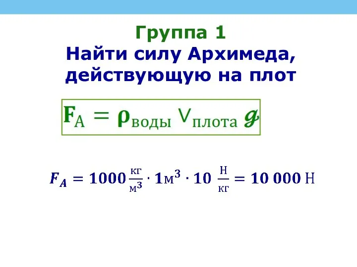 Группа 1 Найти силу Архимеда, действующую на плот