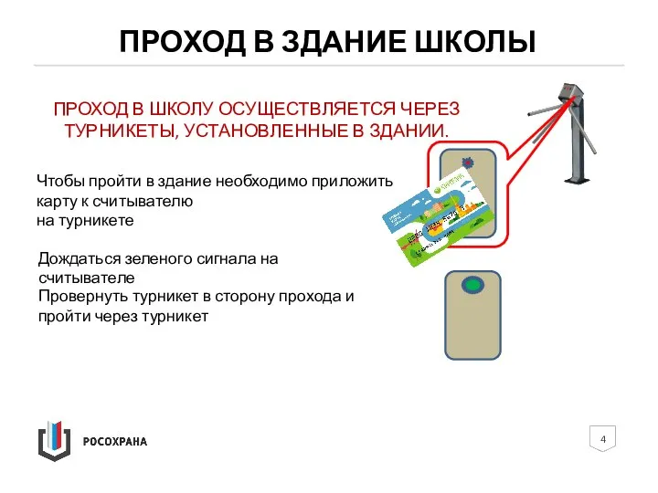 ПРОХОД В ЗДАНИЕ ШКОЛЫ ПРОХОД В ШКОЛУ ОСУЩЕСТВЛЯЕТСЯ ЧЕРЕЗ ТУРНИКЕТЫ, УСТАНОВЛЕННЫЕ В