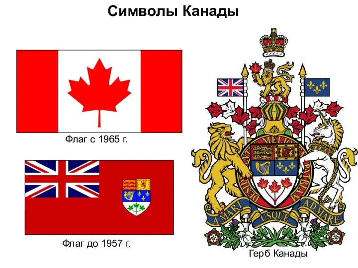 Символы Канады Флаг с 1965 г. Герб Канады Флаг до 1957 г.