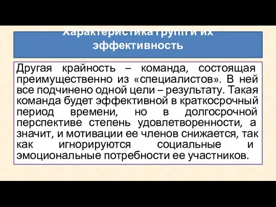 Другая крайность – команда, состоящая преимущественно из «специалистов». В ней все подчинено