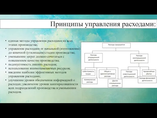 Принципы управления расходами: единые методы управления расходами на всех этапах производства; управление