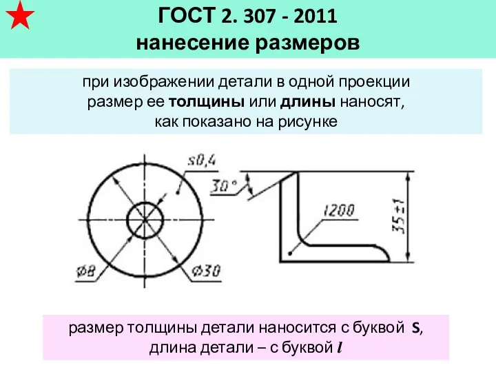 ГОСТ 2. 307 - 2011 нанесение размеров при изображении детали в одной