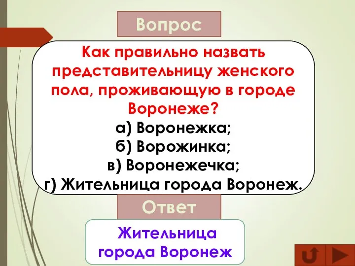 Вопрос Как правильно назвать представительницу женского пола, проживающую в городе Воронеже? а)