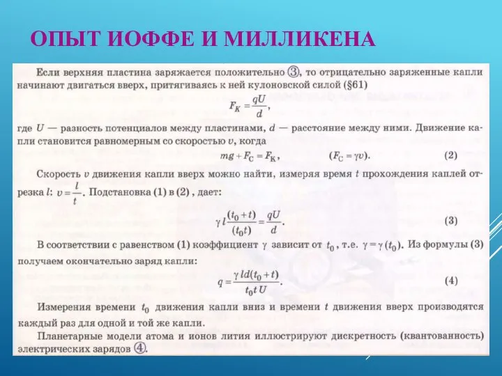 ОПЫТ ИОФФЕ И МИЛЛИКЕНА