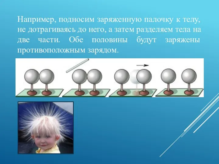 Например, подносим заряженную палочку к телу, не дотрагиваясь до него, а затем