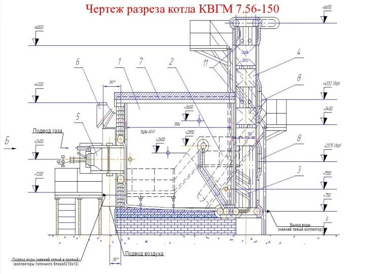 Чертеж разреза котла КВГМ 7.56-150