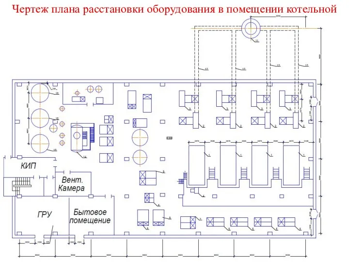 Чертеж плана расстановки оборудования в помещении котельной