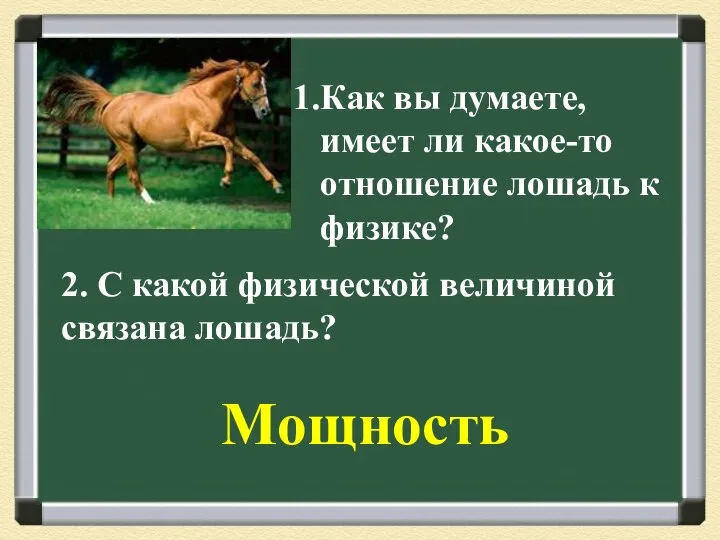 1.Как вы думаете, имеет ли какое-то отношение лошадь к физике? 2. С