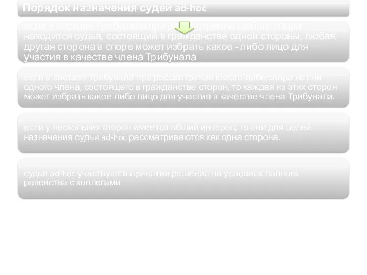 Порядок назначения судей ad-hoc если в составе Трибунала при рассмотрении любого спора