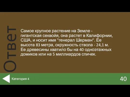 Самое крупное растение на Земле - гигантская секвойя, она растет в Калифорнии,