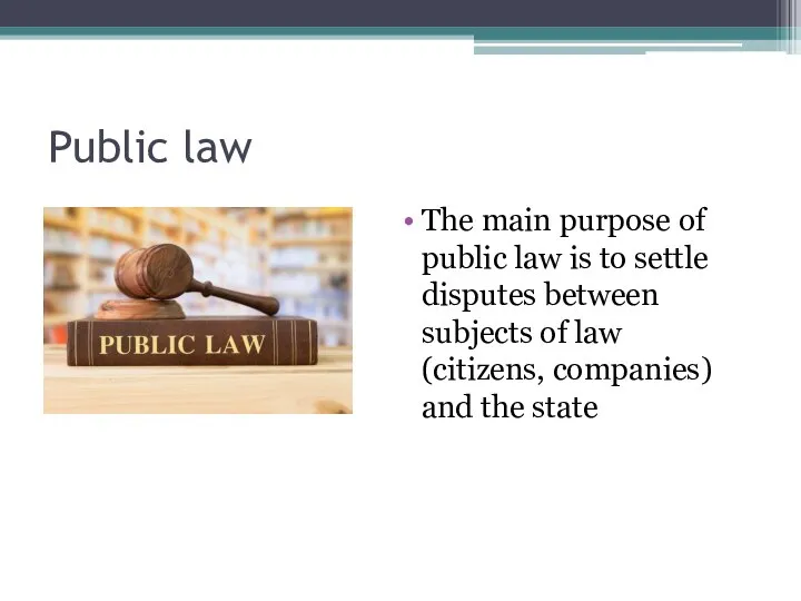 Public law The main purpose of public law is to settle disputes