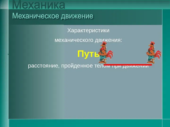 Характеристики механического движения: Путь расстояние, пройденное телом при движении Механика Характеристики механического