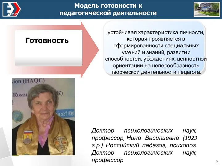 Модель готовности к педагогической деятельности Готовность устойчивая характеристика личности, которая проявляется в