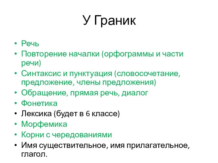 У Граник Речь Повторение началки (орфограммы и части речи) Синтаксис и пунктуация