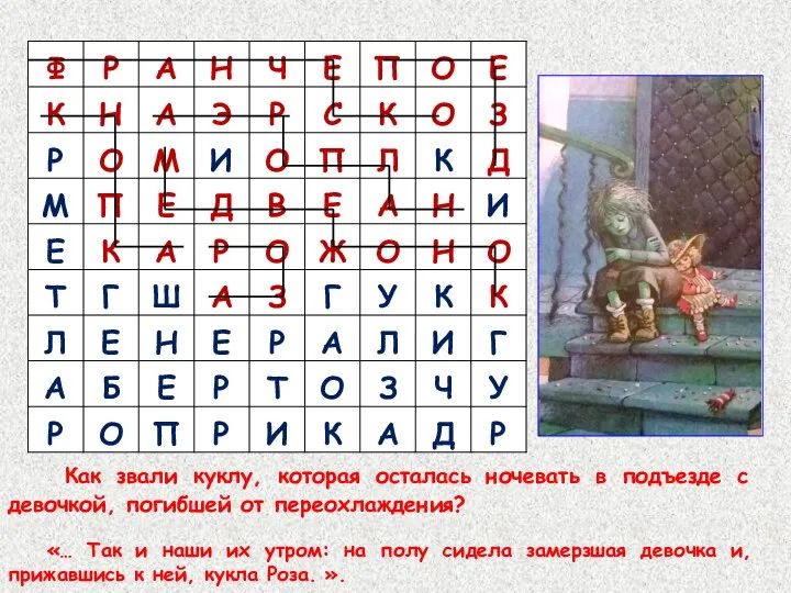 Как звали куклу, которая осталась ночевать в подъезде с девочкой, погибшей от