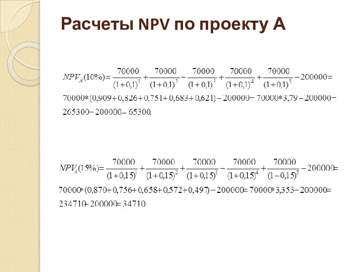 Расчеты NPV по проекту А