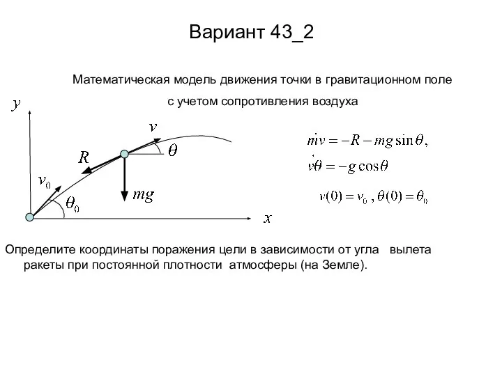 Вариант 43_2 Определите координаты поражения цели в зависимости от угла вылета ракеты