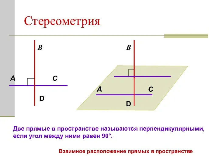 Стереометрия D A В С D A В С Две прямые в