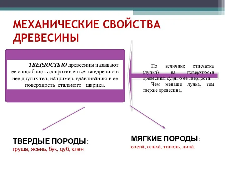 МЕХАНИЧЕСКИЕ СВОЙСТВА ДРЕВЕСИНЫ ТВЕРДОСТЬЮ древесины называют ее способность сопротивляться внедрению в нее