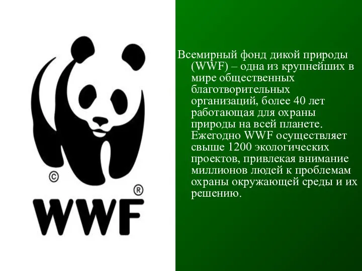 Всемирный фонд дикой природы (WWF) – одна из крупнейших в мире общественных