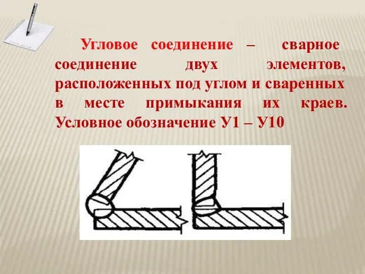 Угловое соединение – сварное соединение двух элементов, расположенных под углом и сваренных