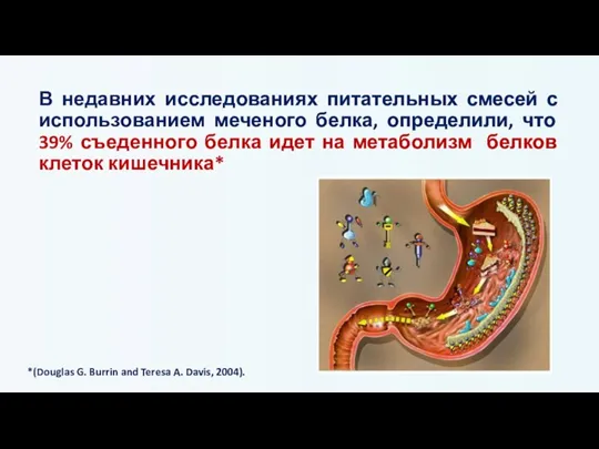 В недавних исследованиях питательных смесей с использованием меченого белка, определили, что 39%