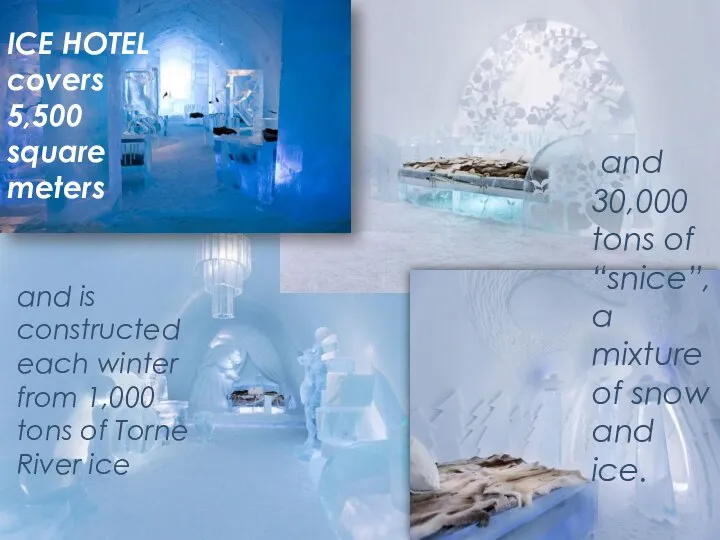 ICE HOTEL covers 5,500 square meters and is constructed each winter from