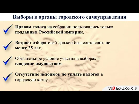 Выборы в органы городского самоуправления Правом голоса на собрании пользовались только подданные