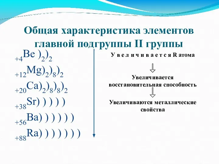 Общая характеристика элементов главной подгруппы II группы У в е л и