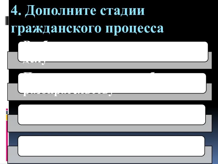 4. Дополните стадии гражданского процесса