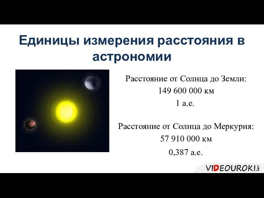 Единицы измерения расстояния в астрономии Расстояние от Солнца до Земли: 149 600