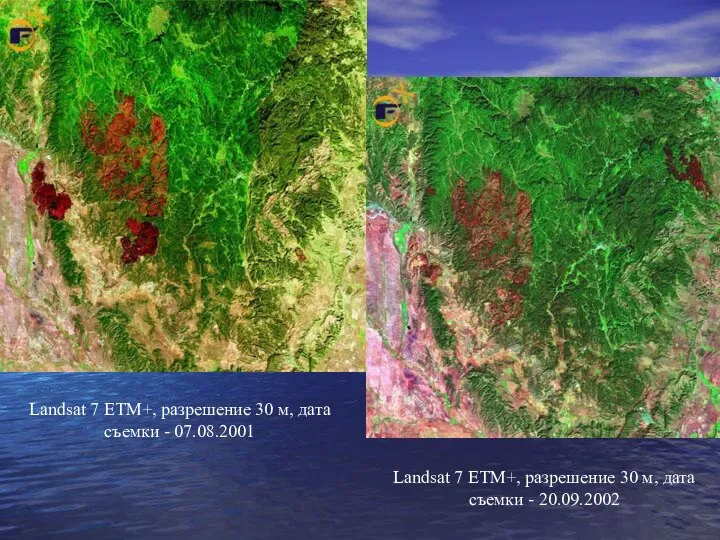 Landsat 7 ETM+, разрешение 30 м, дата съемки - 07.08.2001 Landsat 7