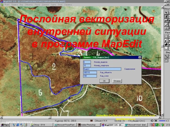 Послойная векторизация внутренней ситуации в программе MapEdit Западно-Сибирское лесоустроительное предприятие ЗАПСИБЛЕСПРОЕКТ