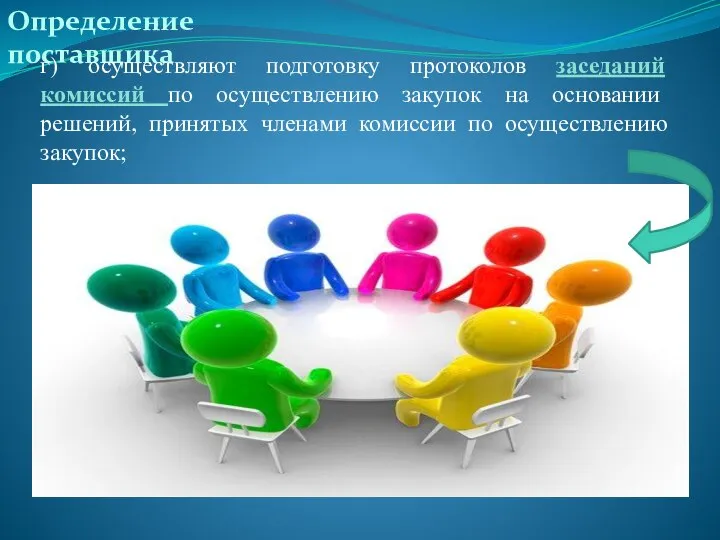 Определение поставщика г) осуществляют подготовку протоколов заседаний комиссий по осуществлению закупок на