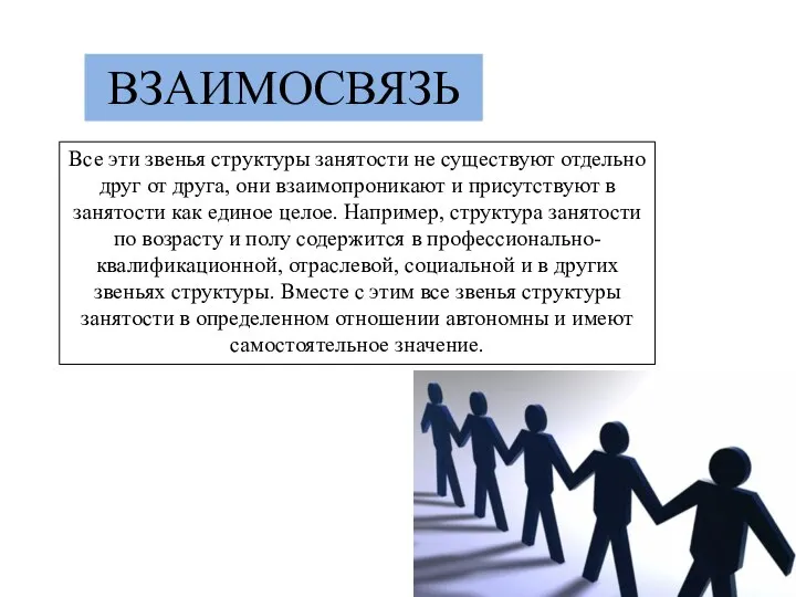 Все эти звенья структуры занятости не существуют отдельно друг от друга, они