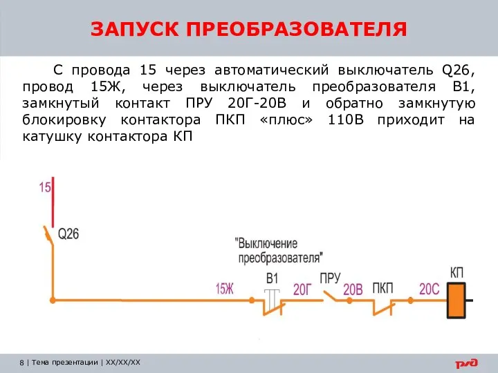 ЗАПУСК ПРЕОБРАЗОВАТЕЛЯ С провода 15 через автоматический выключатель Q26, провод 15Ж, через