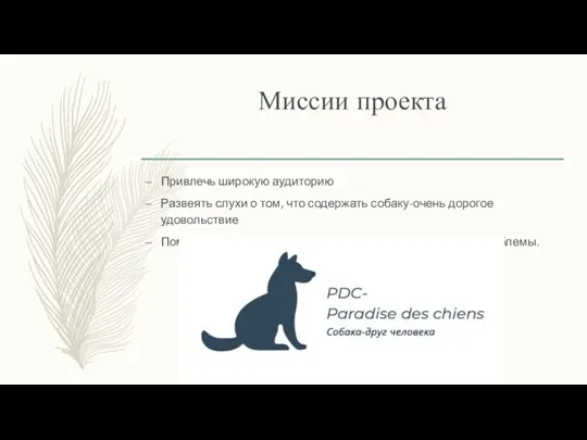 Миссии проекта Привлечь широкую аудиторию Развеять слухи о том, что содержать собаку-очень