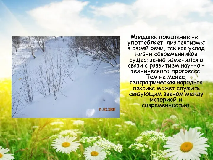 Младшее поколение не употребляет диалектизмы в своей речи, так как уклад жизни