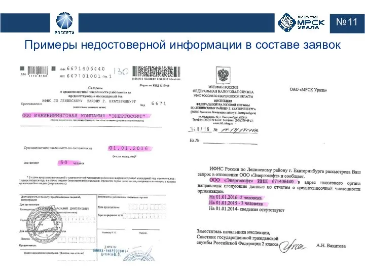 №11 Примеры недостоверной информации в составе заявок