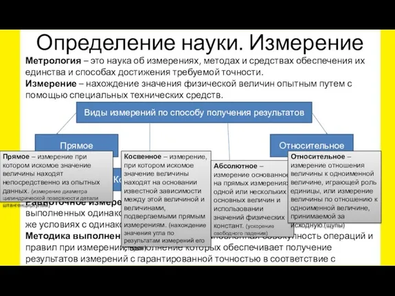 Определение науки. Измерение Метрология – это наука об измерениях, методах и средствах