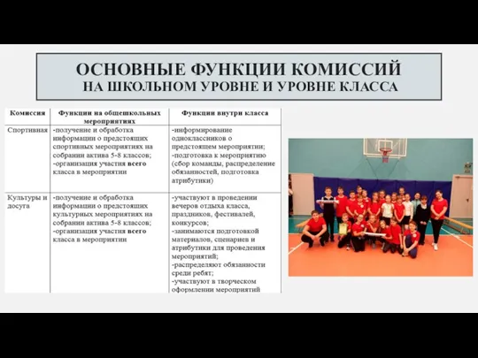 ОСНОВНЫЕ ФУНКЦИИ КОМИССИЙ НА ШКОЛЬНОМ УРОВНЕ И УРОВНЕ КЛАССА