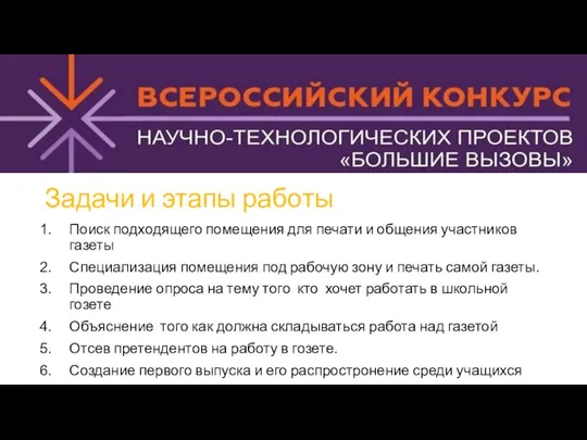 Задачи и этапы работы Поиск подходящего помещения для печати и общения участников