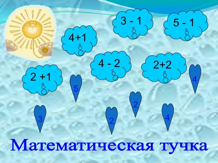 Математическая тучка 4+1 3 - 1 2+2 4 - 2 5 -