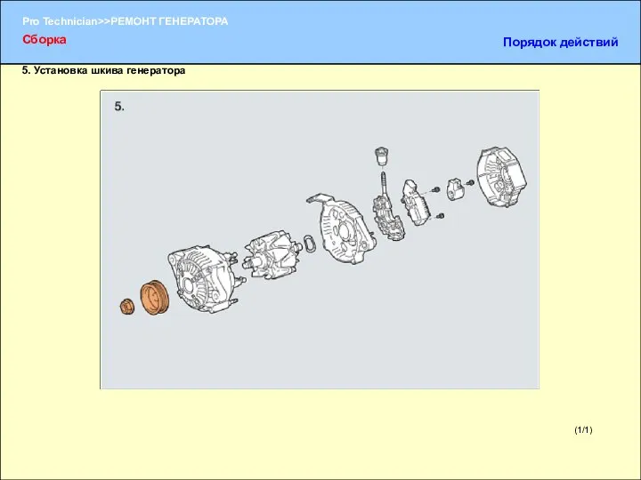 (1/1) 5. Установка шкива генератора Сборка Порядок действий