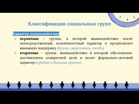 Характер взаимодействия первичная - группа, в которой взаимодействие носит непосредственный, межличностный характер