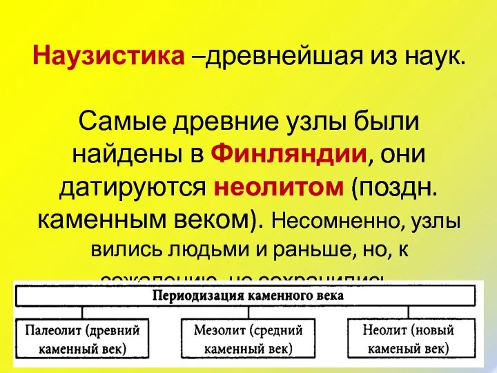 Наузистика –древнейшая из наук. Самые древние узлы были найдены в Финляндии, они